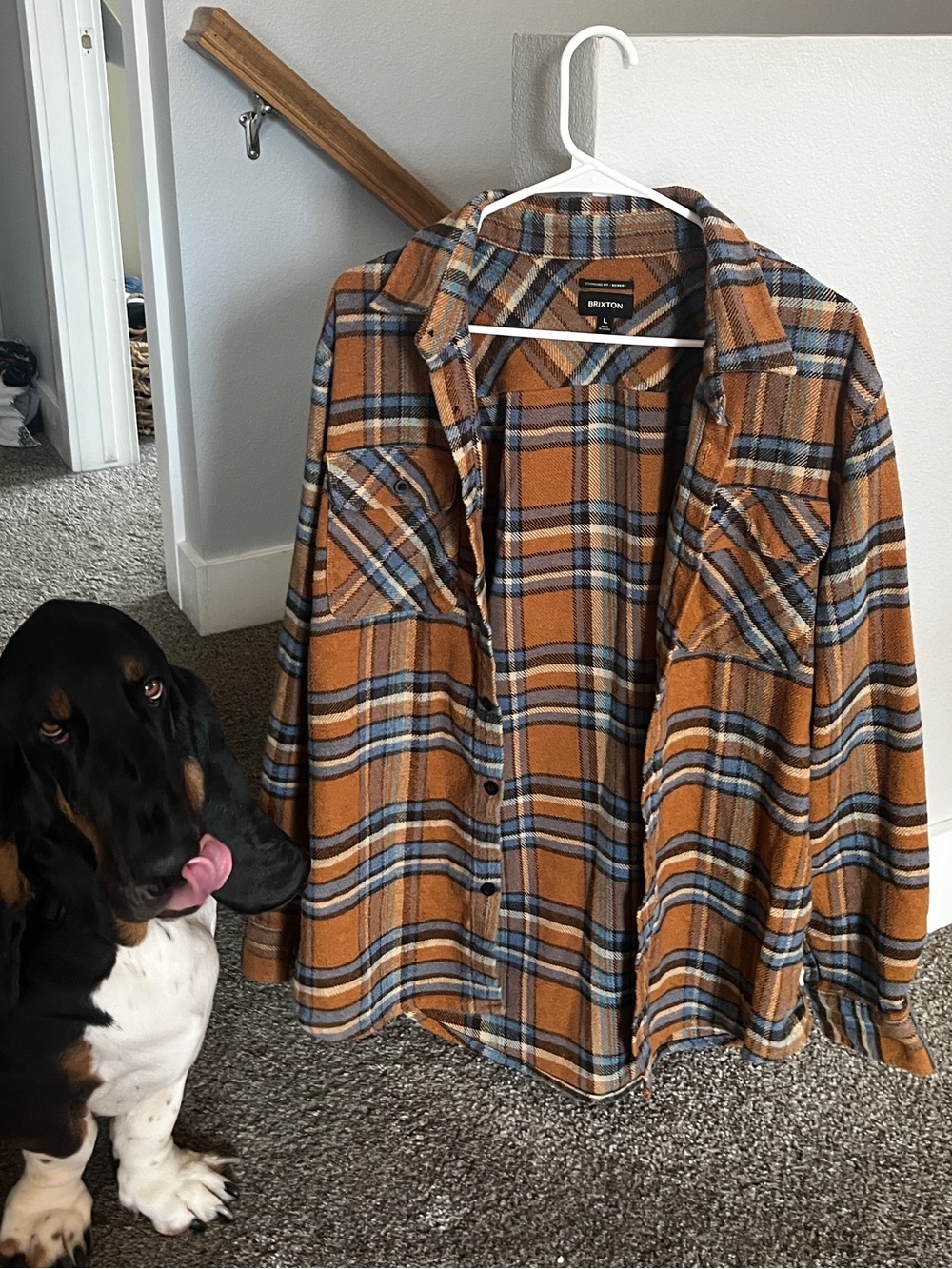 Brixton Orange and Blue Plaid Button-Down standard fit Bowery Shirt